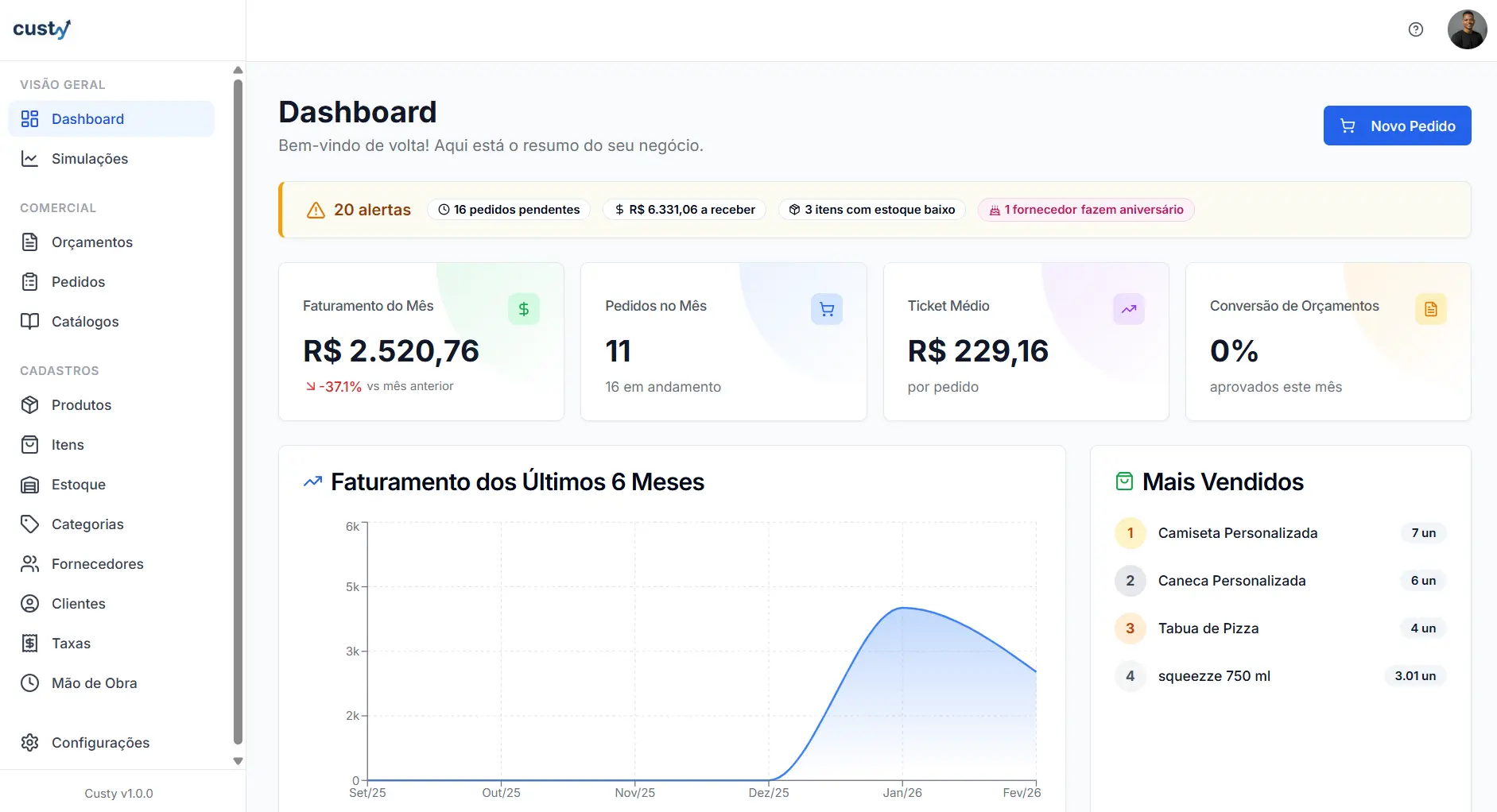 Screenshot de Custy - Gestão para Pequenos Negócios